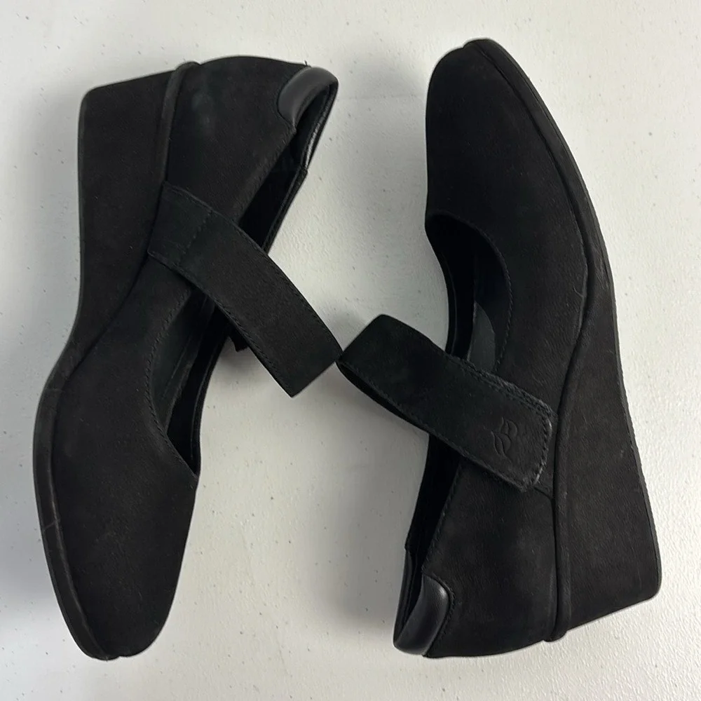 Black Suede Mary Jane Wedge Preppy Shoes Career Minimalist Whimsigoth Women 9